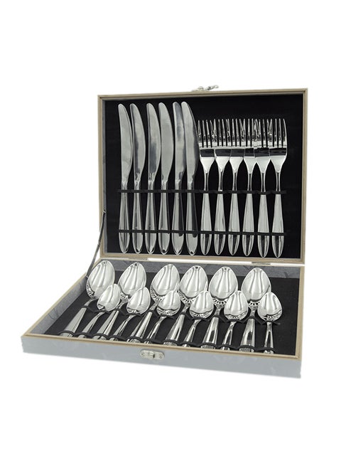 24-Piece Stainless Steel Cutlery Set Silver 32x26x5cm
