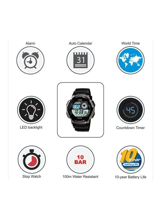 كاسيو ساعة يد شبابية رقمية مقاومة للماء طراز AE-1000W-1BVDF- قياس 44 مم - لون أسود للرجال - Image 4