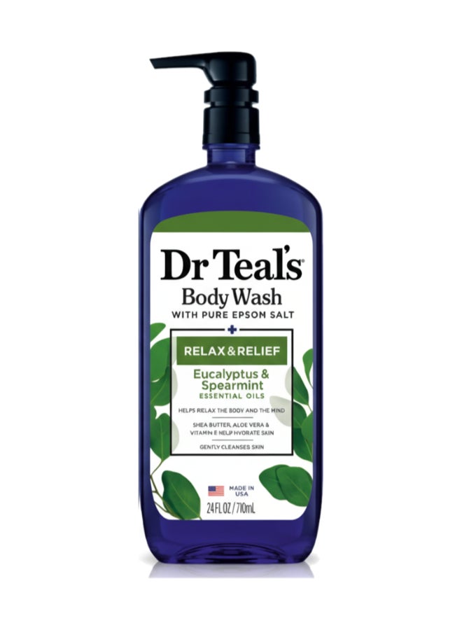 Dr Teal's Epsom Salt Body Wash with Eucalyptus & Spearmint for Relax & Relief - Ultra-Moisturizing Formula Soothes Aching Muscles & Revitalizes Skin 710ml - Image 1