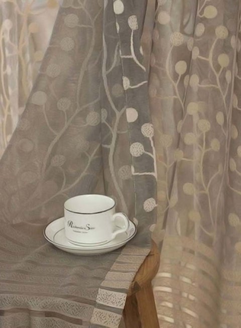 1 Piece Leaf Tulle Pattern Washable Window Sheer Curtain Brown 200 x 100cm