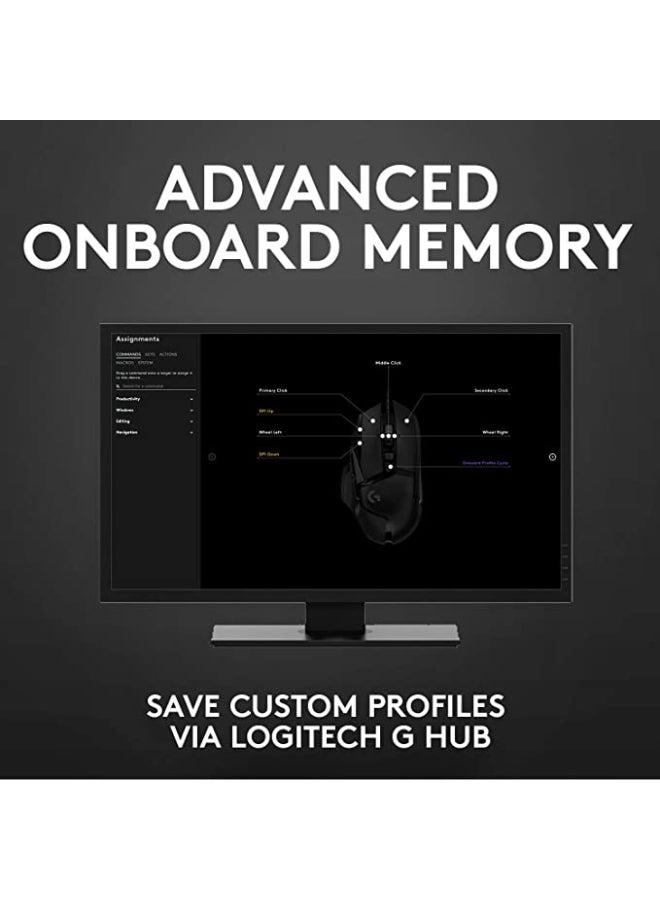 لوجيتيك ماوس ألعاب سلكي عالي الأداء من لوجيتك G502 HERO، مستشعر HERO 25K، 25600 نقطة في البوصة، RGB، أوزان قابلة للتعديل، 11 زرًا قابلاً للبرمجة، ذاكرة داخلية، جهاز كمبيوتر / ماك - أسود - Image 5