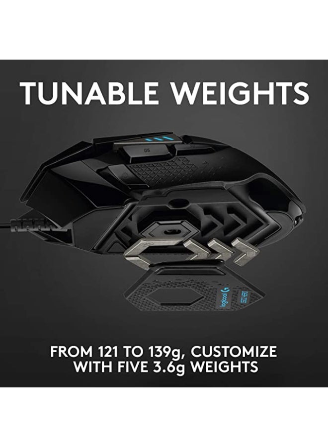 لوجيتيك ماوس ألعاب سلكي عالي الأداء من لوجيتك G502 HERO، مستشعر HERO 25K، 25600 نقطة في البوصة، RGB، أوزان قابلة للتعديل، 11 زرًا قابلاً للبرمجة، ذاكرة داخلية، جهاز كمبيوتر / ماك - أسود - Image 4