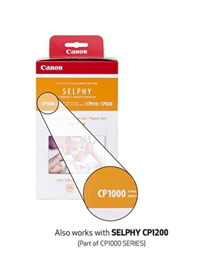 Canon SELPHY Compact Photo Printer Postcard Size Color Ink/Paper Set RP-108 - Image 2