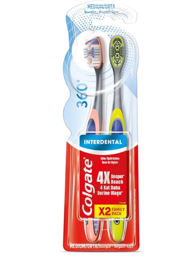 Colgate 360 Interdental Toothbrush, 1 Pcs + 1 Free Multicolour - Image 1