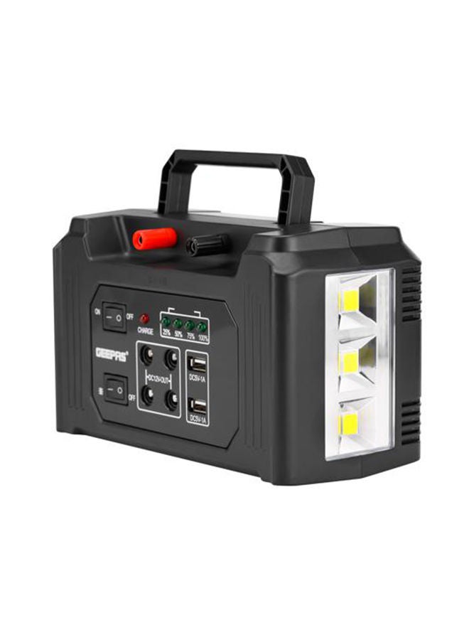 GEEPAS - Rechargeable Power Station- GPS5593N| 7000 mAh Rechargeable Lead-Acid Battery, 4 Pieces 5W Bulbs With Solar Panel | Perfect Emergency Backup For Home, Travel, Camping And More Black - Image 1