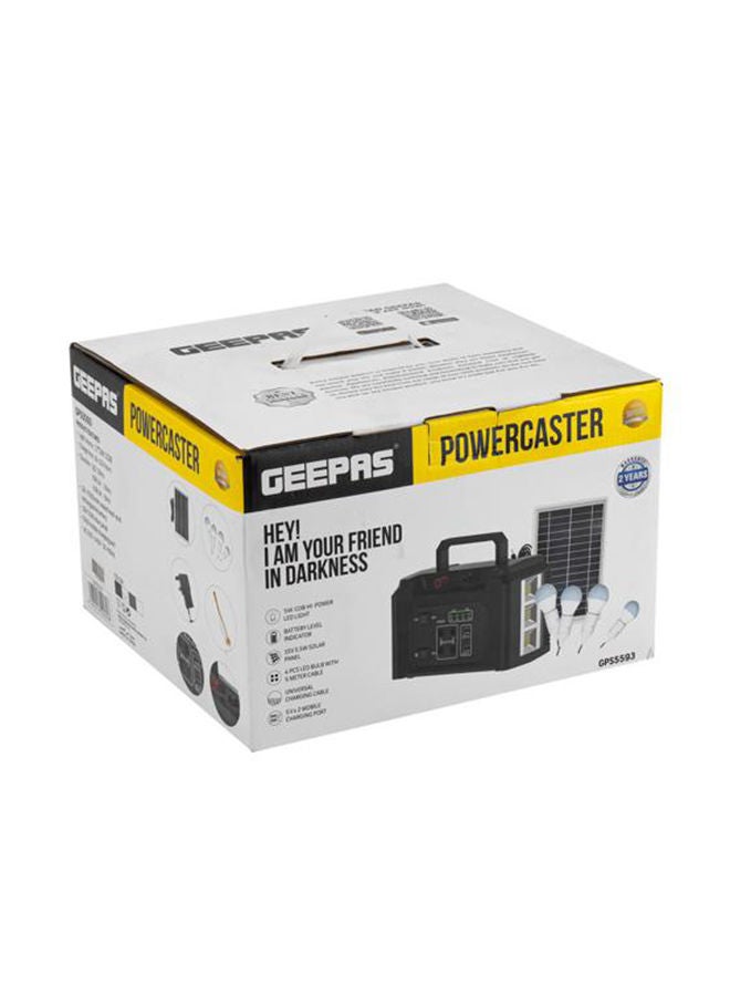 GEEPAS - Rechargeable Power Station- GPS5593N| 7000 mAh Rechargeable Lead-Acid Battery, 4 Pieces 5W Bulbs With Solar Panel | Perfect Emergency Backup For Home, Travel, Camping And More Black - Image 1