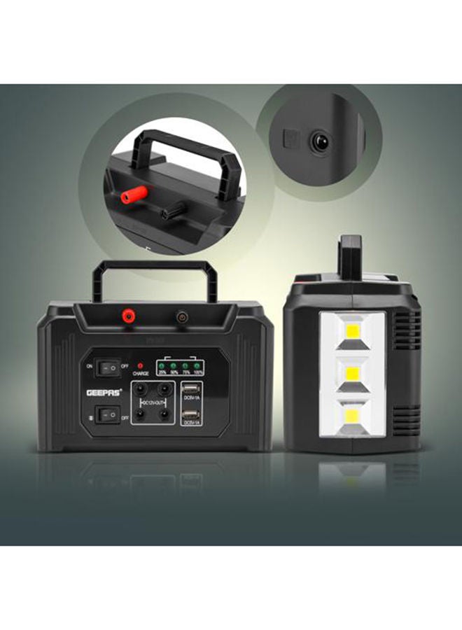 GEEPAS - Rechargeable Power Station- GPS5593N| 7000 mAh Rechargeable Lead-Acid Battery, 4 Pieces 5W Bulbs With Solar Panel | Perfect Emergency Backup For Home, Travel, Camping And More Black - Image 1
