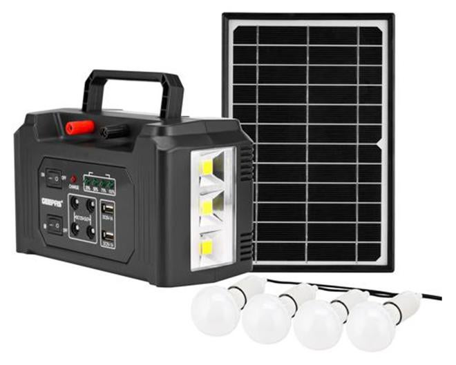 GEEPAS Rechargeable Power Station- GPS5593N| 7000 mAh Rechargeable Lead-Acid Battery, 4 Pieces 5W Bulbs With Solar Panel | Perfect Emergency Backup For Home, Travel, Camping And More Black - Image 1