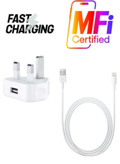 USB Wall Charger With Lightning Data Sync Charging Cable White