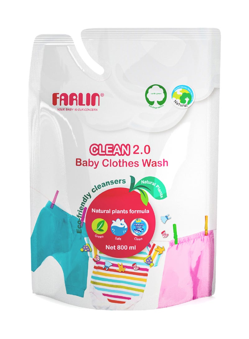 FARLIN - Clean 2.0 Baby Clothing Detergent Refill Pack 800ml – Gentle, Hypoallergenic And Stain-Removing Laundry Liquid - Image 1