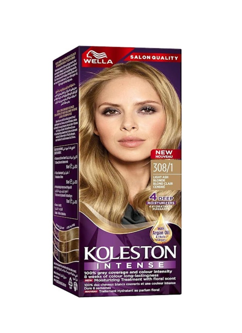 WELLA Koleston Hair Colour Cream 308/1 Light Ash Blonde - Image 1