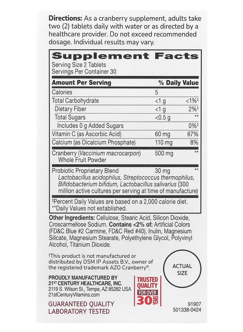 21st CENTURY - Cranberry Plus Probiotic Supplement -60 Tablets - Image 1