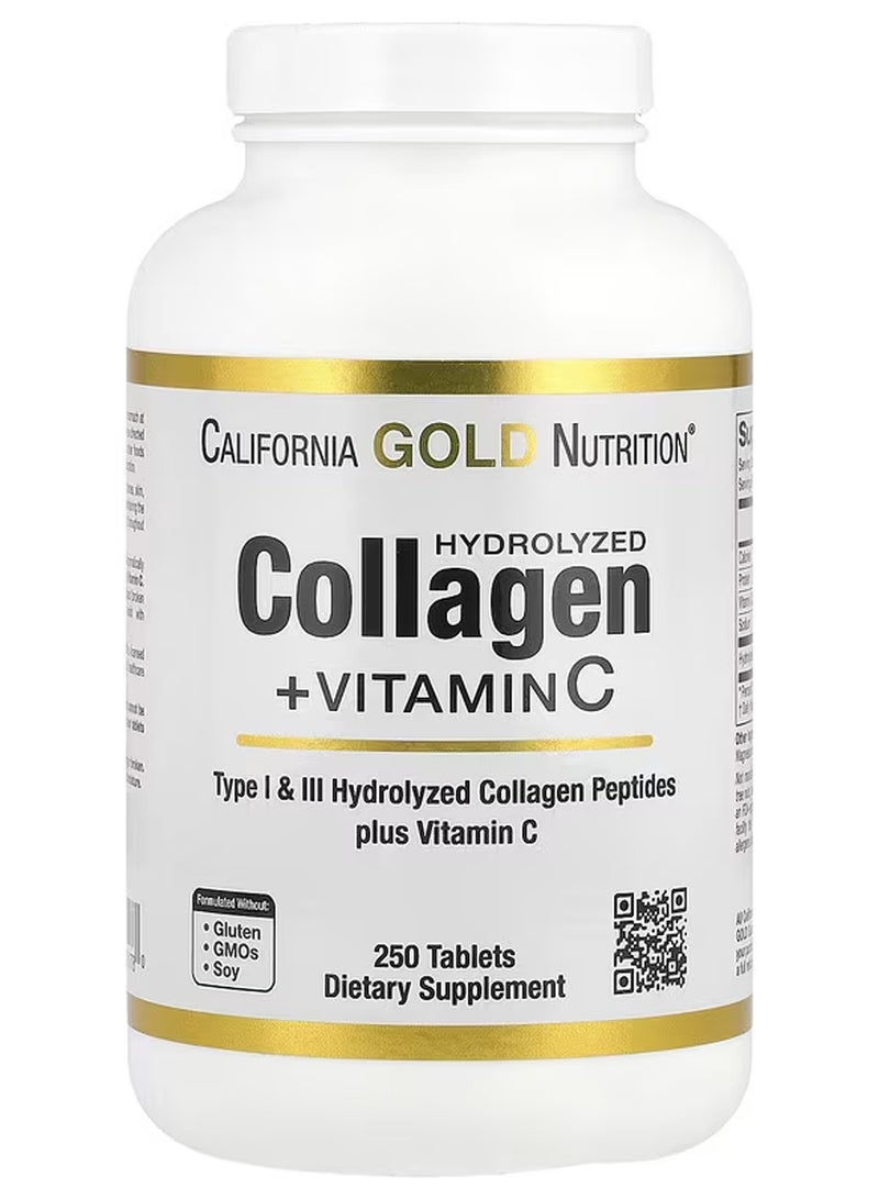 California Gold Nutrition Collagen Peptides Plus Vitamin C Dietary Supplement 250 Tablets  - Image 1