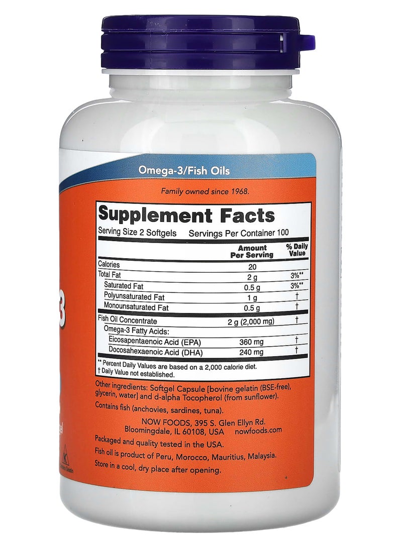 Now Foods - Omega-3 Fish Oil Dietary Supplement - 200 Softgels - Image 1