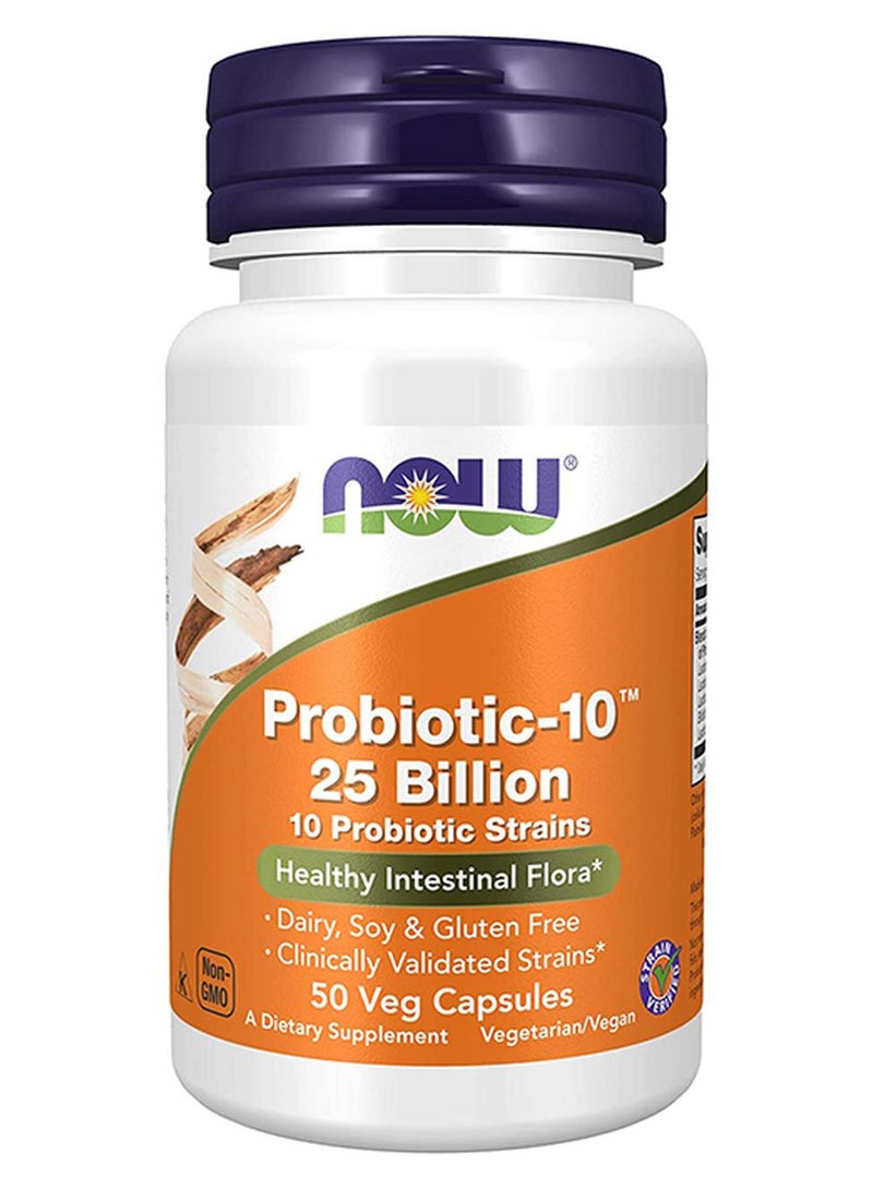 ناو فودز المكمل الغذائي بروبيوتيك-10 25 بليون، 50 كبسولة نباتية - Image 1
