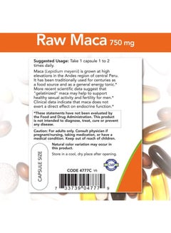 Now Foods Raw Maca 750Mg Dietary Supplement 90 Veg Capsules  - Image 2