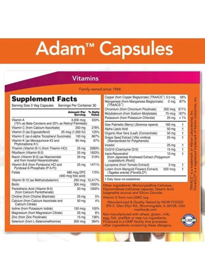 ناو فودز مكمل غذائي آدام بالفيتامينات المتعددة - 90 كبسولة نباتية - Image 3