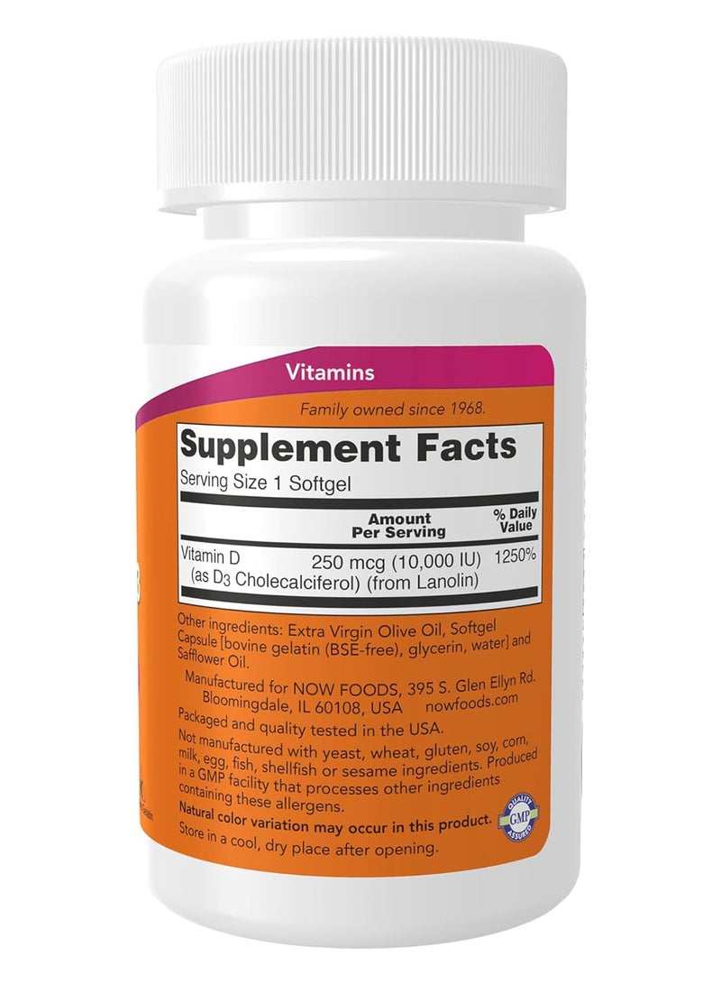 Now Foods - Vitamin D-3 10,000 IU - 120 Softgels - Image 1