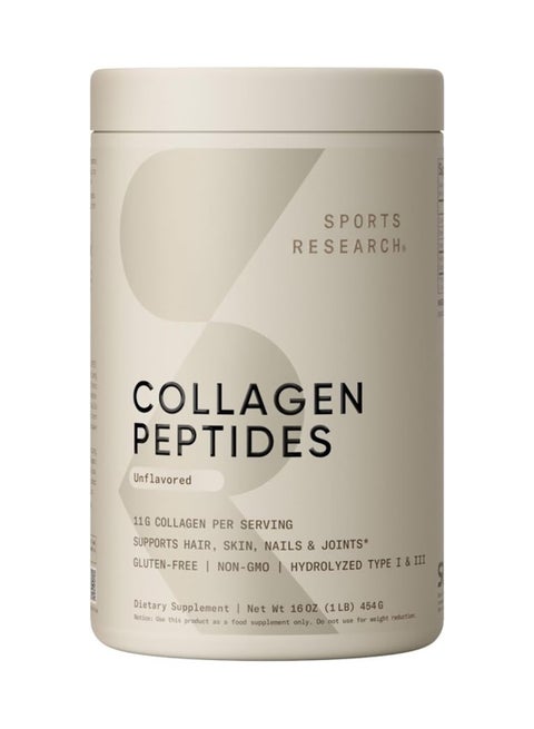 Sports Research Collagen Peptides Powder Unflavored Hydrolyzed Type I & III  1lb 454g