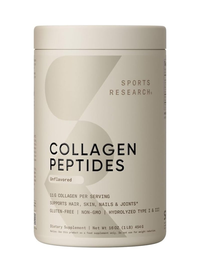 SPORTS RESEARCH - Sports Research Collagen Peptides Powder Unflavored Hydrolyzed Type I & III  1lb 454g - Image 1