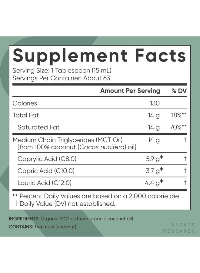 SPORTS RESEARCH Organic MCT Oil, (C8+C10+C12) 32 fl oz 946ml - Image 3