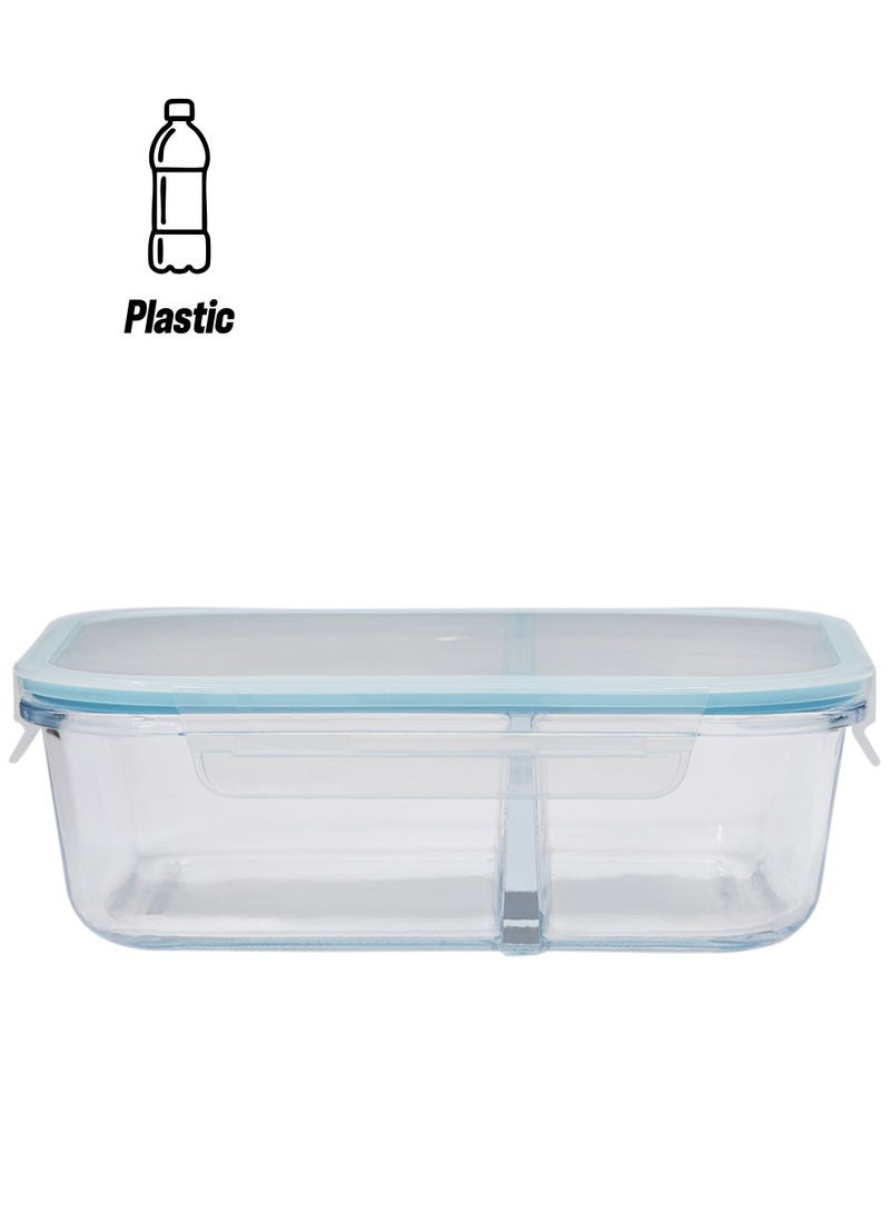 TALIONA Boro Pro Rectangular Divided Food Storage Container With Lid Blue/Clear 1520ml - Image 1