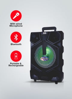 8 Inch Trolley Bluetooth  Professional Speaker- One-Wired Microphone, Battery Rechargeable | Karaoke DJ Speaker With LED Lights |USB And Auxiliary Inputs GMS8575 Black