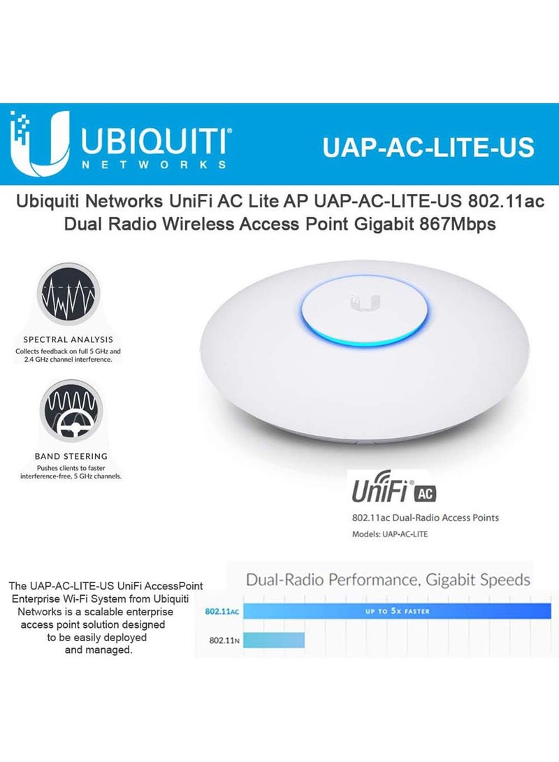 Ubiquiti Networks - Networks UAP AC LITE UniFi AP AC LITE 802.11AC Gigabit Dual Radio PoE (UAP-AC-LITE) White - Image 1