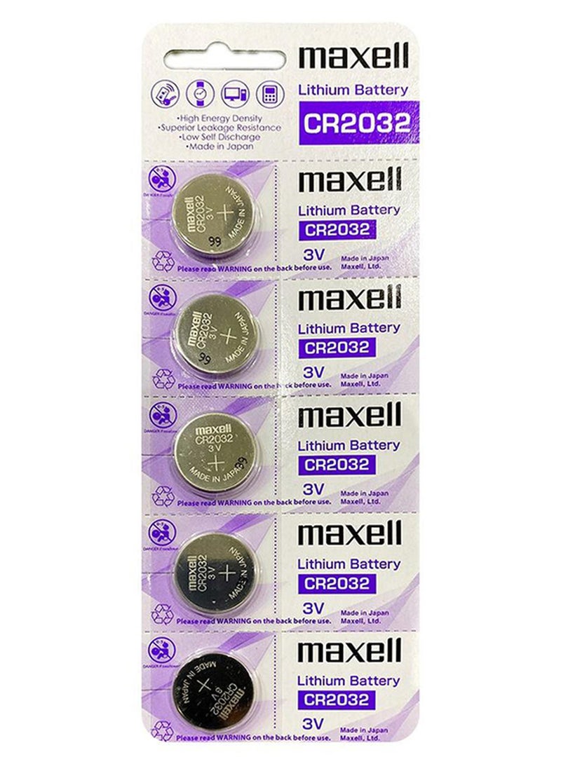 ماكسل بطارية ليثيوم من 5 قطع طراز CR2032 متعدد الألوان