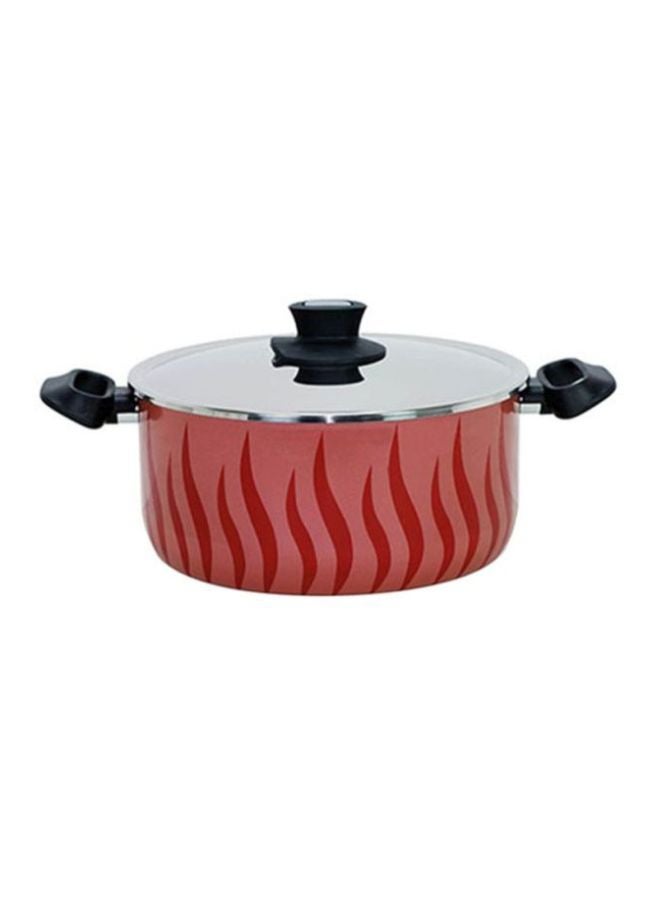 السيف  وعاء طبخ مزود بغطاء زجاجي أحمر/فضي 22سم