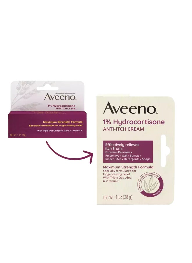 Aveeno 1% Hydrocortisone Anti-Itch Cream 28g. Packaging May Vary - Image 2