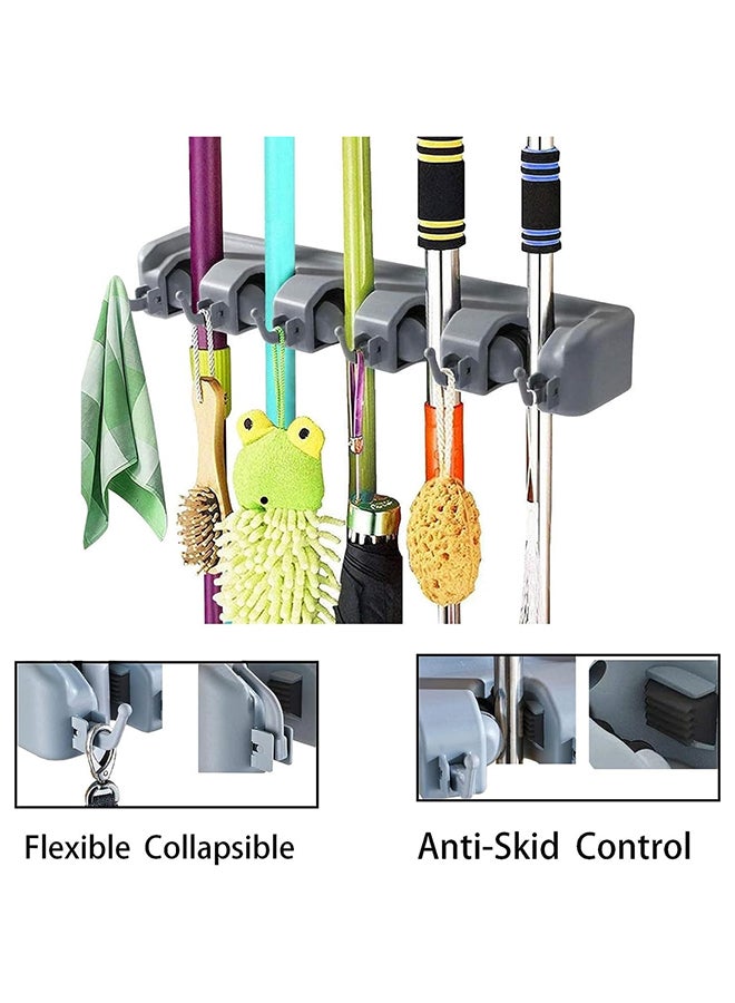 حامل ممسحة ومكنسة، ممسحة منظمة مثبتة على الحائط ورف تخزين موفر للمساحة لحديقة المطبخ والجراج ومكاتب الغسيل، 5 أوضاع مع 6 خطافات متعدد الألوان 33x6x8.1 سم متعدد الألوان - Image 4
