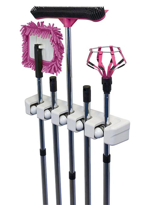 Mop And Broom Holder, Wall Mounted Organizer Mop And Broom Saving Space Storage Rack For Kitchen Garden And Garage,Laundry Offices,5 Position With 6 Hooks Multicolour