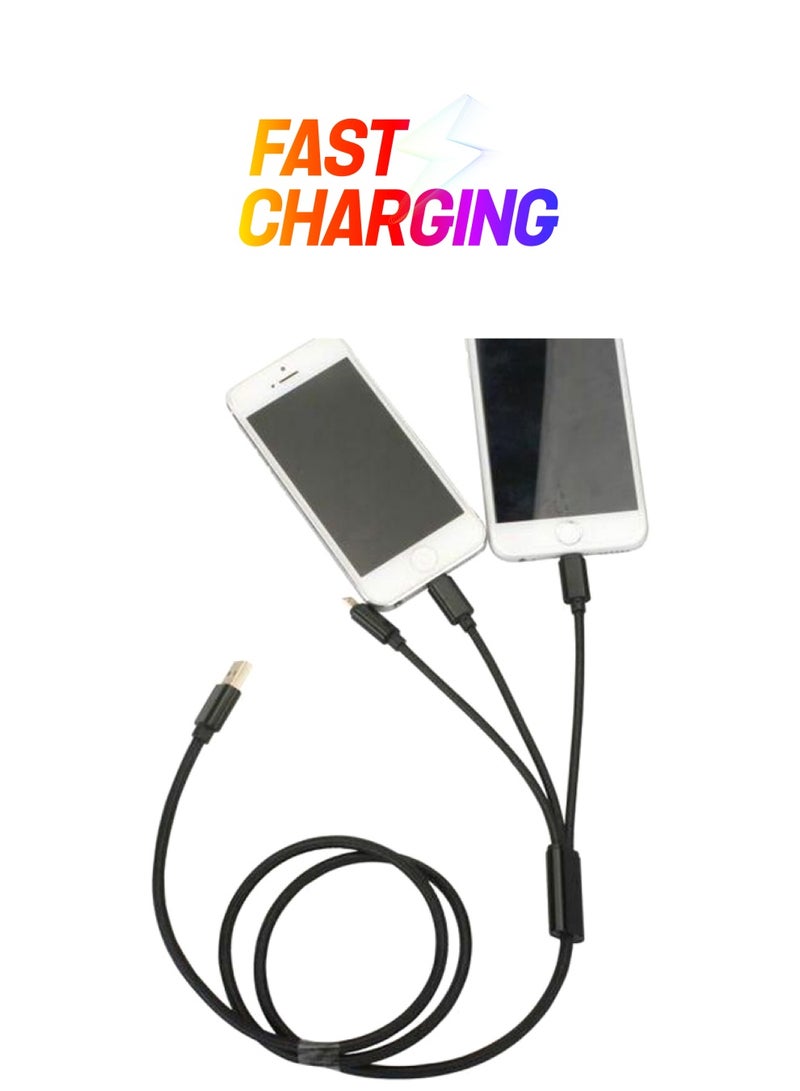 3-In-1 Micro USB Charging Cable Black - Image 1