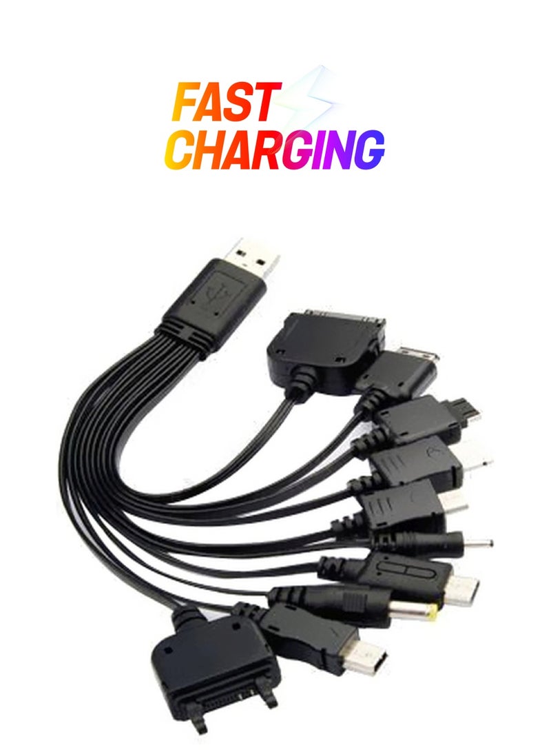 10-In-1 Multi Functional USB Charging Cable Black 