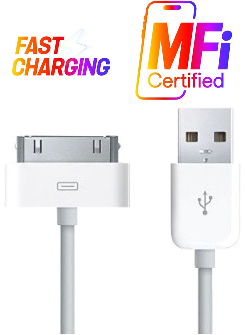 كابل USB للشحن ومزامنة البيانات ذو 30 سناً أبيض