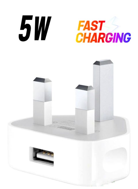 3-Pin Wall Charger USB Adapter Plug White