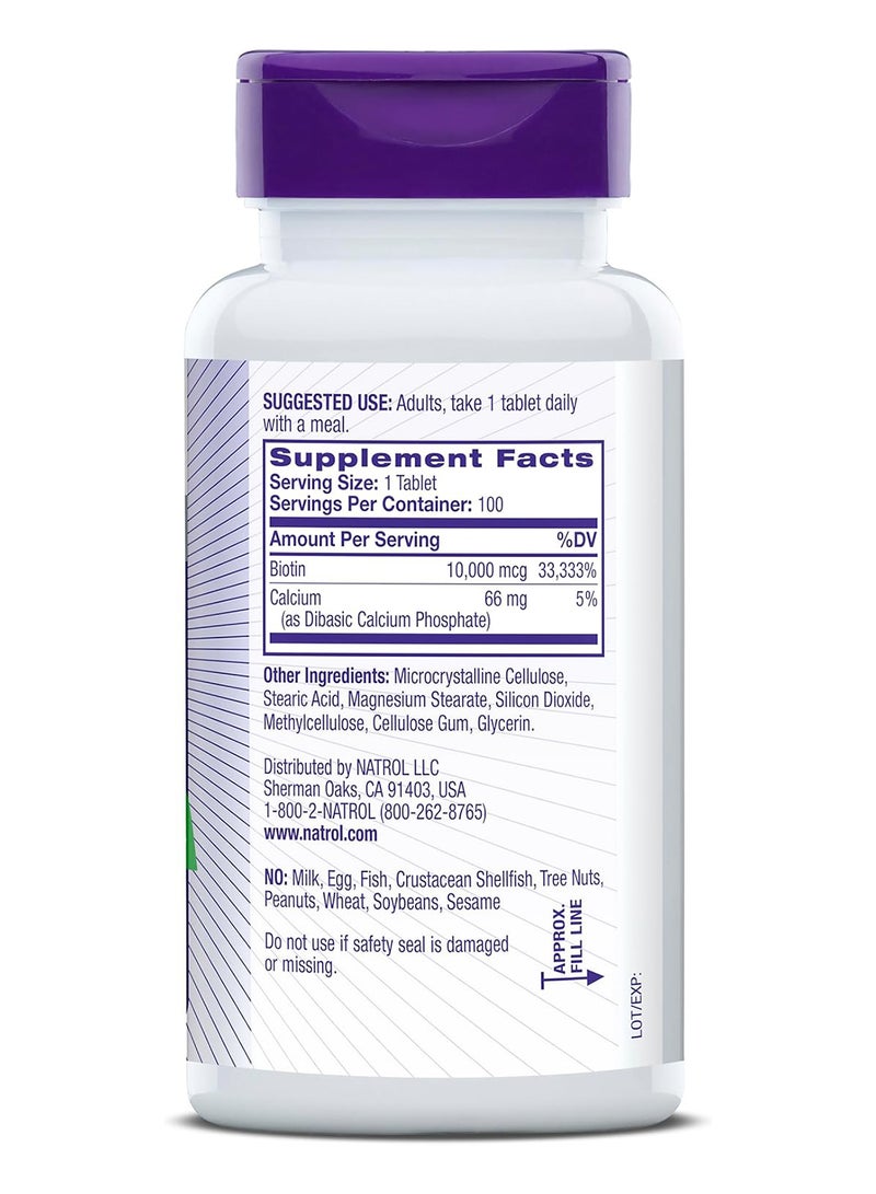 Biotin Beauty 10,000 mcg, 100 Tablets Packaging May Vary
