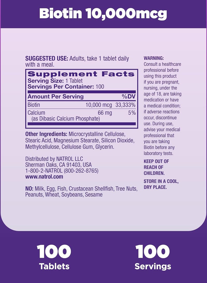 NATROL - Biotin Beauty 10000 mcg - 100 Tablets Packaging May Vary - Image 1