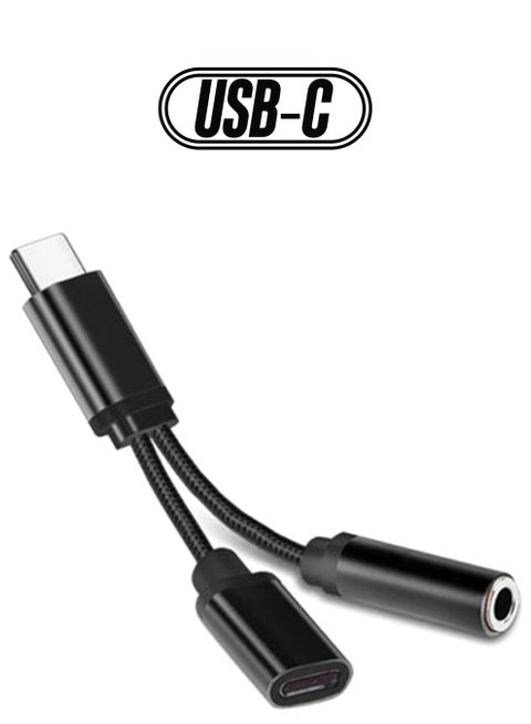 كابل شحن USB من نوع Type-C مع كابل صوت 2 في 1 أسود