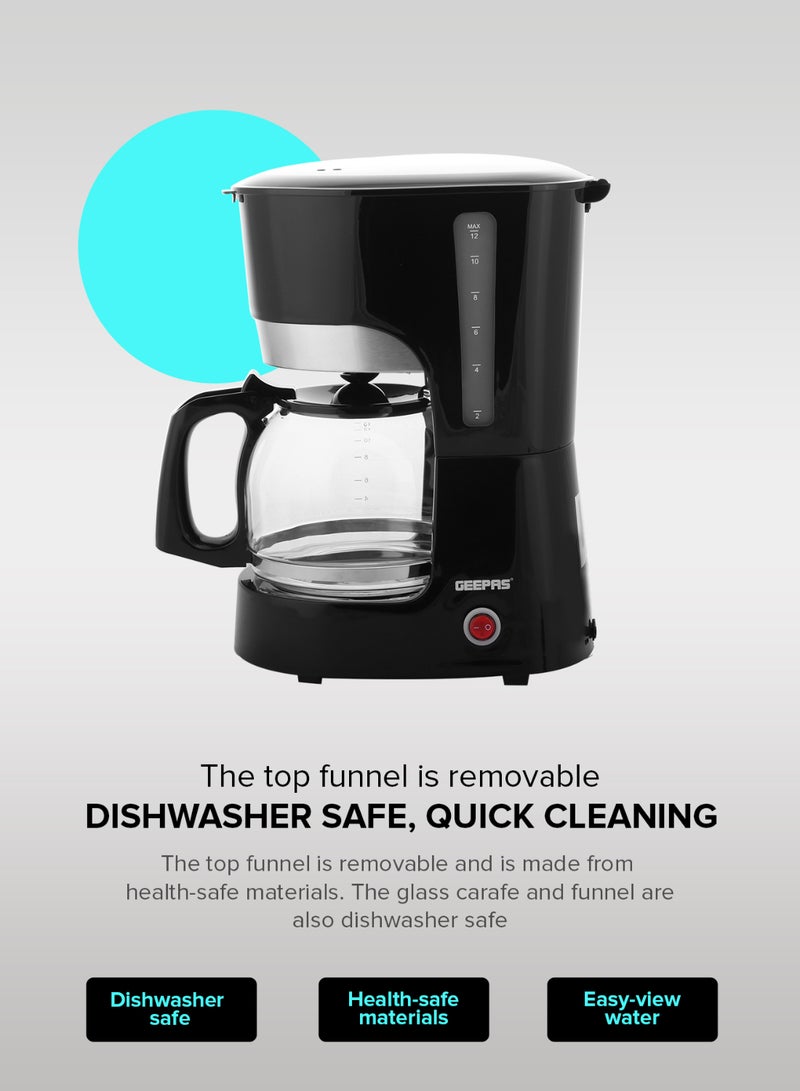 GEEPAS - Coffee Maker, Filter Coffee Machine, | High Temperature Glass Carafe | Keep Warm & Anti-Drip Function | Reusable Filter | On/ Off Switch with Indicator Light 1.5 L 850 W GCM6103 Black/Clear - Image 1