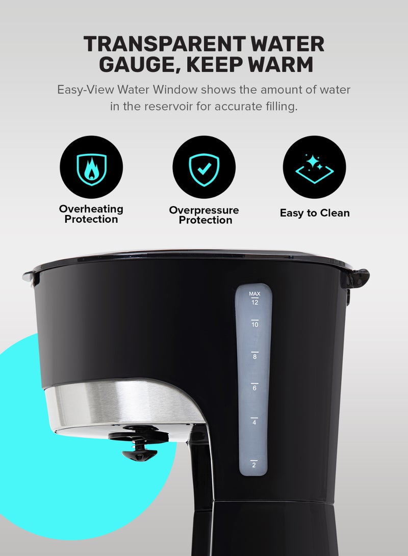 GEEPAS - Coffee Maker, Filter Coffee Machine, | High Temperature Glass Carafe | Keep Warm & Anti-Drip Function | Reusable Filter | On/ Off Switch with Indicator Light 1.5 L 850 W GCM6103 Black/Clear - Image 1