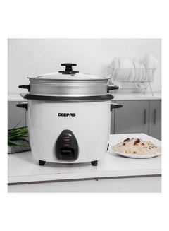 GEEPAS Electric Rice Cooker  -Cook/Warm/Steam, High-Temperature Protection - Make Rice & Steam Healthy Food & Vegetables, Tempered Glass Lid, Non Stick Inner Pot | 2 Year Warranty 2.2 L 900 W GRC4326 White/Black/Clear  - Image 4