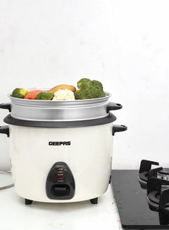 GEEPAS Electric Rice Cooker  -Cook/Warm/Steam, High-Temperature Protection - Make Rice & Steam Healthy Food & Vegetables, Tempered Glass Lid, Non Stick Inner Pot | 2 Year Warranty 2.2 L 900 W GRC4326 White/Black/Clear  - Image 2