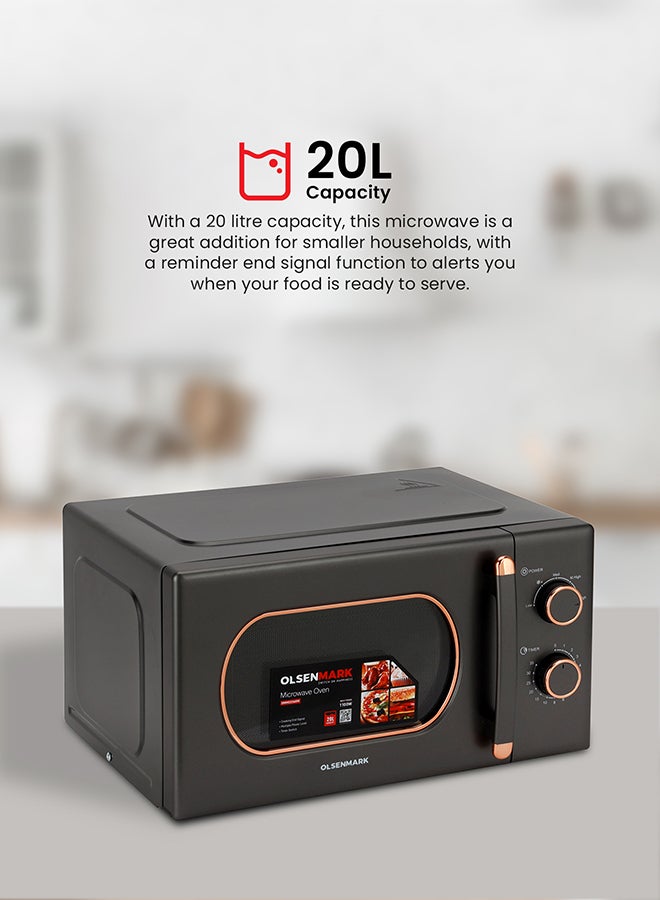 Olsenmark 20 L Microwave Oven Turntable Plate, Multiple Power Levels and Cooking Stages, Defrost Function, 30-Min Timer, Cooking End Signal 20 L 1100 W OMMO2260W Grey - Image 3