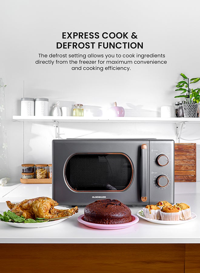 Olsenmark 20 L Microwave Oven Turntable Plate, Multiple Power Levels and Cooking Stages, Defrost Function, 30-Min Timer, Cooking End Signal 20 L 1100 W OMMO2260W Grey - Image 4
