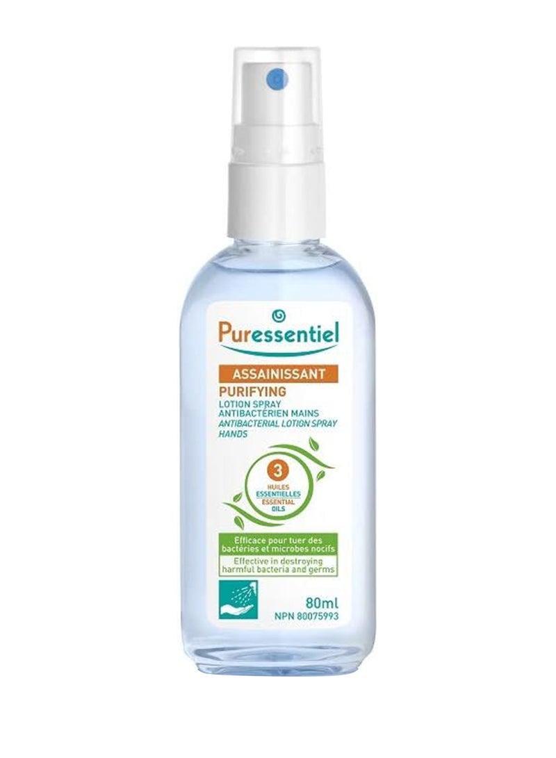 Puressentiel Purifying Antibacterial Lotion Spray For Hands Infused With 3 Essential Oils Fights Against Harmful Bacteria And Germs 80Ml - Image 2