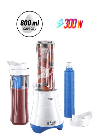 Mix and Go Cool Smoothie Maker - Portable Blender 300W, 2x 600ml Bottles, Ice Crushing, Non-Slip, Dishwasher Safe 0.6 L 300 W 21351 Blue/White/Clear - pnsku/N22471063A/45/_/1746519922/3f5e5304-5140-478f-8416-446013834878