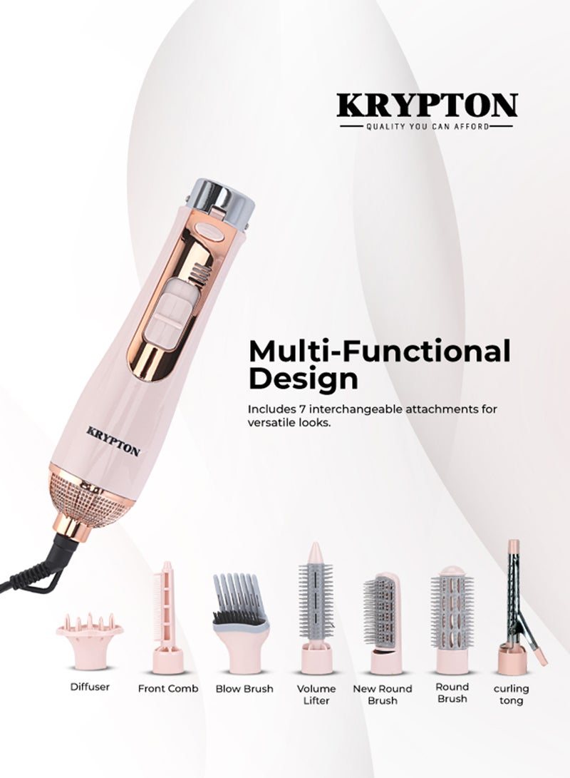 KRYPTON 8-in-1 Hair Styler With 7 Attachments, Smooth And Easy-to-use Design, Safety Cut Off Feature, 360-degree Swivel Cord, Cool Function, And Perfect For Salon Pink - Image 2