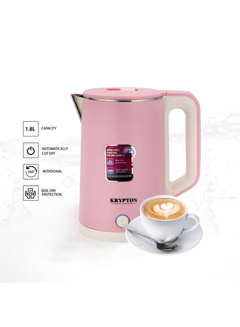 360 Rotation Base Double Layer Stainless Steel Electric Kettle with Boil Dry Protection & Auto Shut Off Feature 1.8 L 1500 W KNK6062N Pink